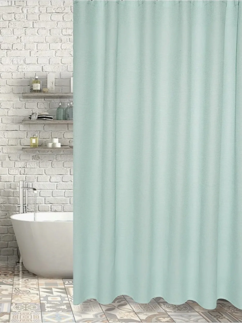 🌻ENCHANTE HOME Ria Turkish Cotton Shower Curtain AQUA GREEN 72x72 12 Holes